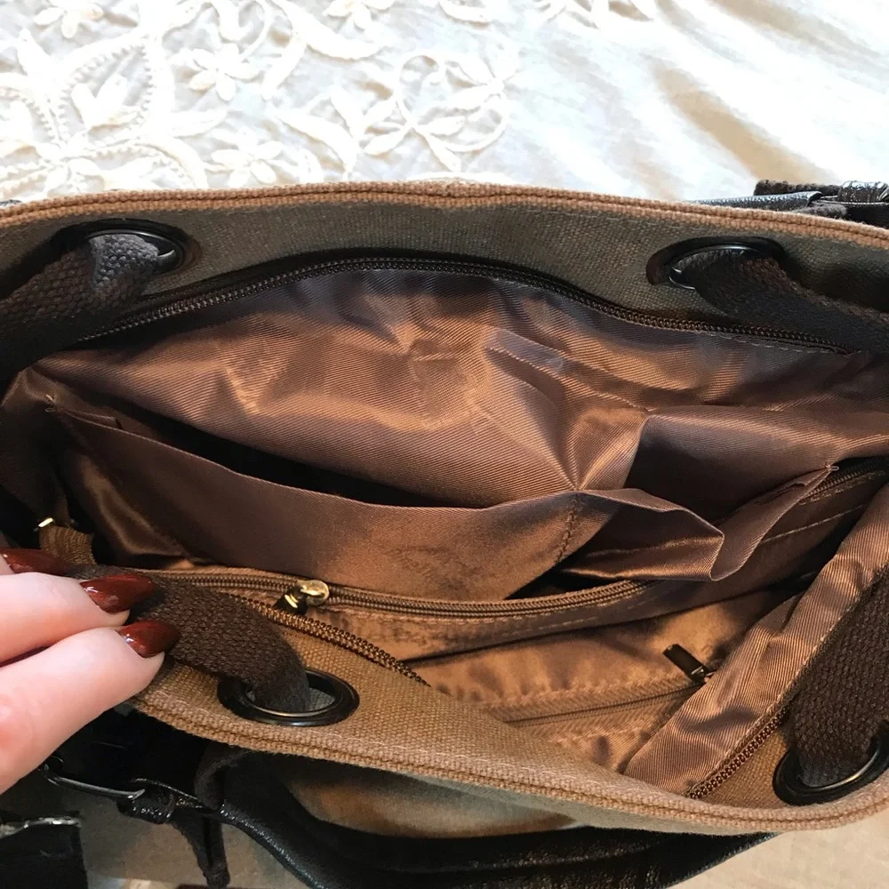 Ding Xin Yizu Brown Canvas Hobo/Satchel. NWOT.